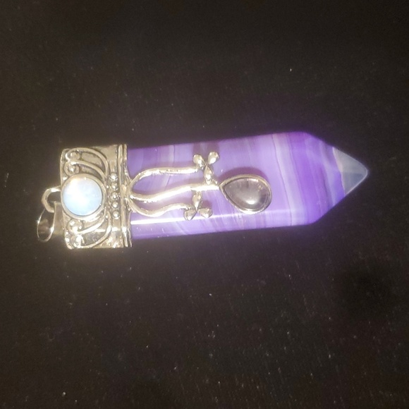 New Inverted Purple Striped Agate with Opalite Magical Pendant Healing Sword. - Picture 11 of 11